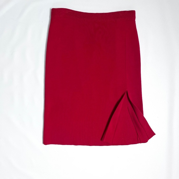 GISPA Italy Red Wool Knit Skirt with Side Slit, Elastic Waist Made in Italy - Picture 5 of 10